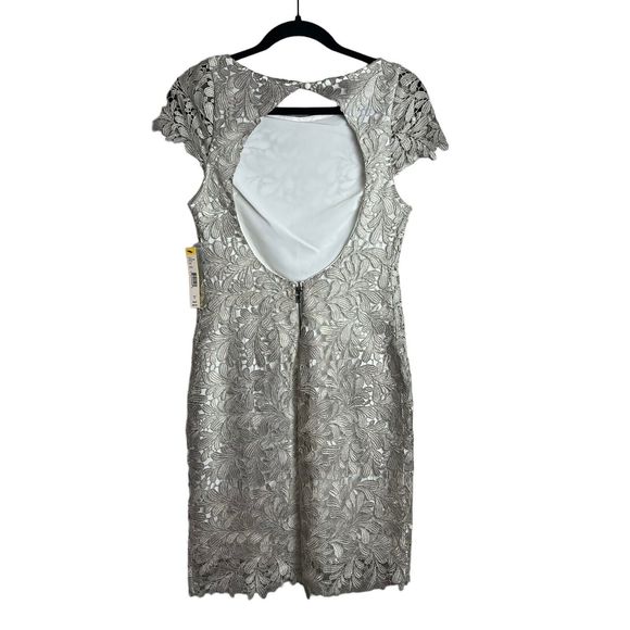 NWT Alice + Olivia Clover Metallic Lace OpenBack Mini Dress Light Silver Size 6 - Picture 7 of 14